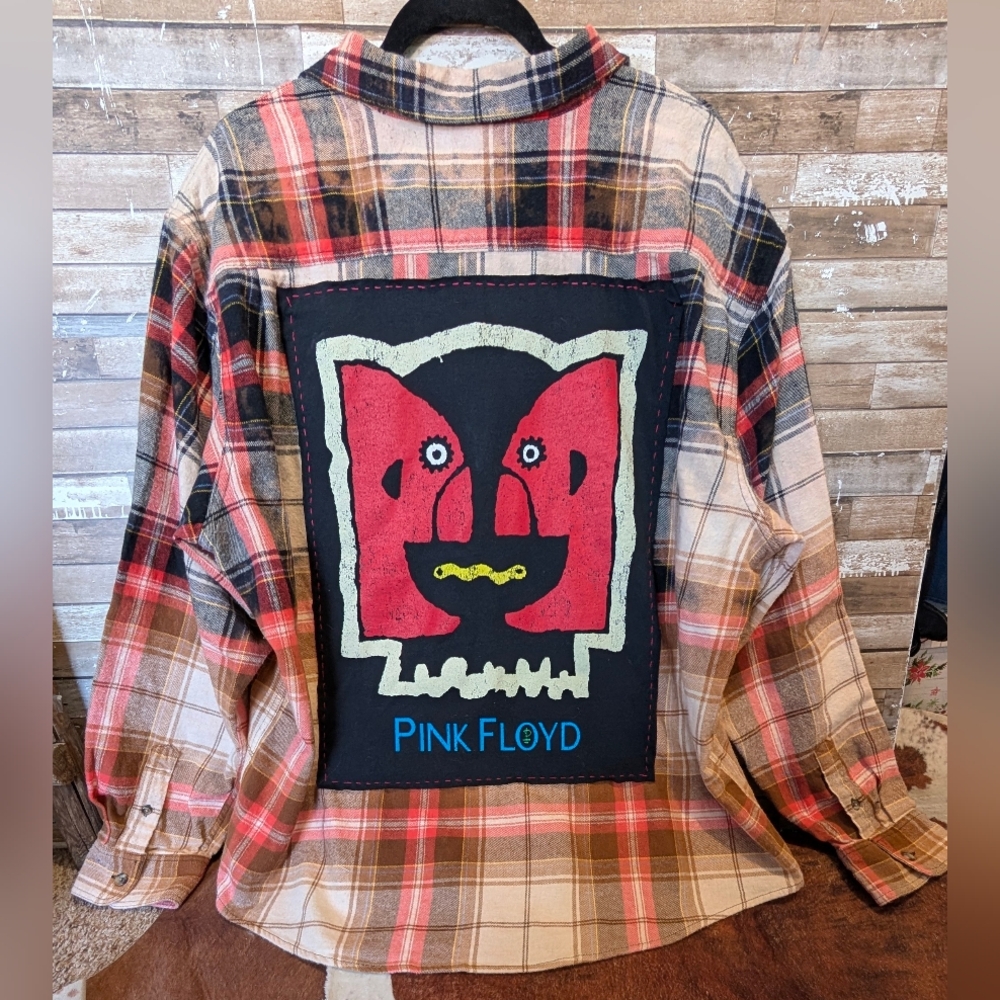 Pink Floyd Graphic Upcycled Flannel Shirt